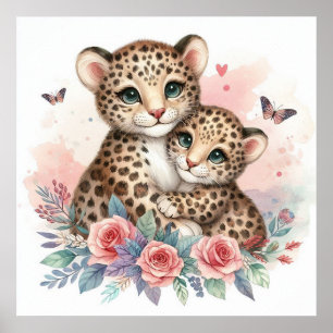 Mamma och baby leopard poster