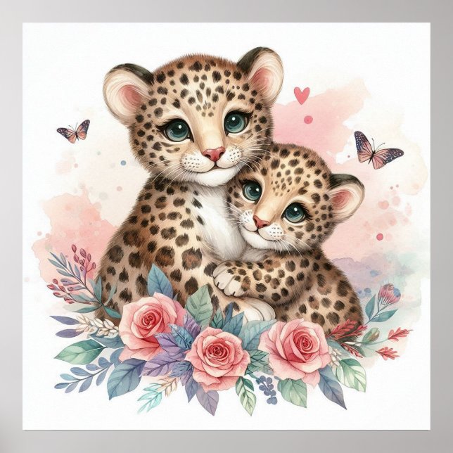 Mamma och Baby Leopard Poster (Framsidan)