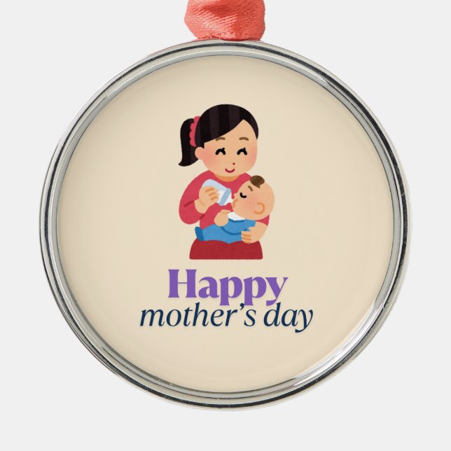 Mamma och baby, lycklig mors dag julgransprydnad metall (Framsidan)