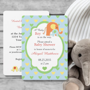 Mamma och baby manlig elefant dusch inbjudan