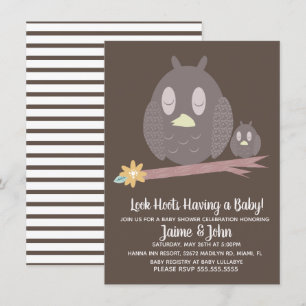 Mamma och Baby Owl Woods Baby Shower Köns Avslöjan Inbjudningar