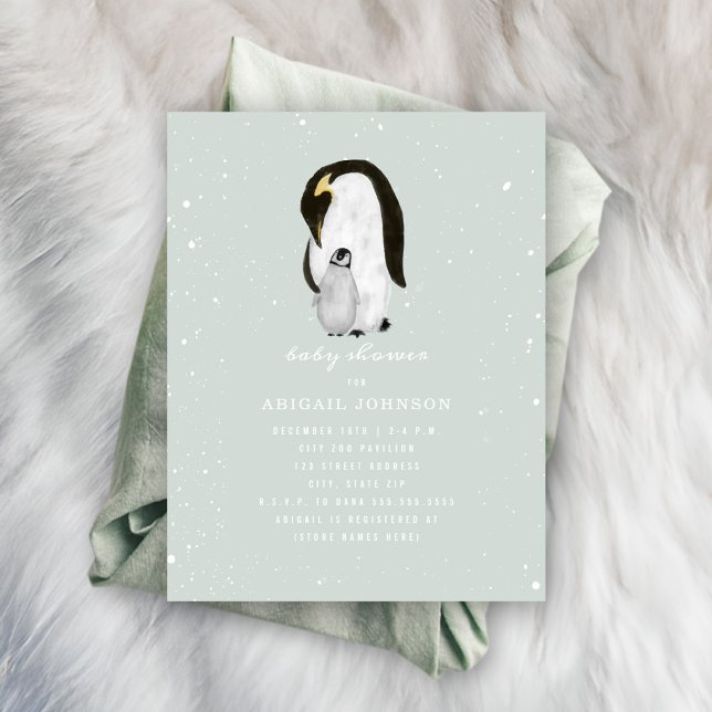 Mamma och Baby Penguin Blue Boy Shower Inbjudningar (Skapare uppladdad)