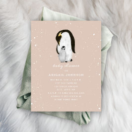 Mamma och Baby Penguin Rosa Girl Baby Shower Inbjudningar
