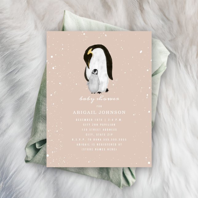 Mamma och Baby Penguin Rosa Girl Baby Shower Inbjudningar (Skapare uppladdad)