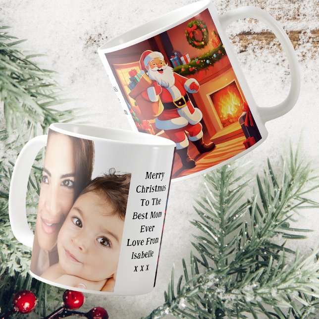 Mamma och Baby Photo | Santa Delivering Presenter Kaffemugg (Front, Side And Back View)