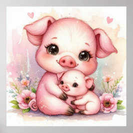 Mamma och Baby Pig Poster