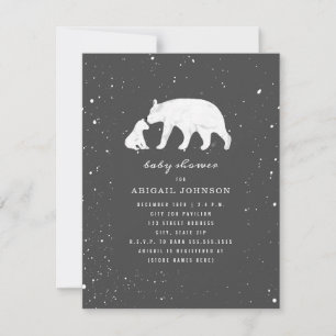 Mamma och Baby Polar Bear Mörk Grått Baby Shower Inbjudningar