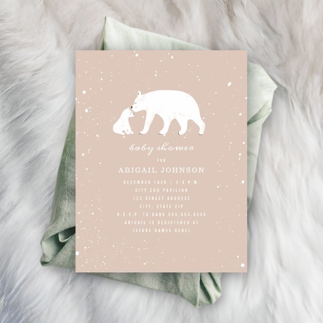 Mamma och Baby Polar Bear Rosa Baby Shower Inbjudningar (Skapare uppladdad)