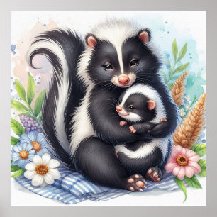 Mamma och baby skunk poster