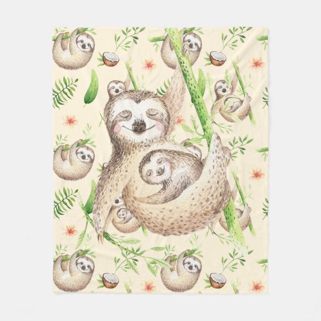 Mamma och Baby Sloth Fleecefilt (Framsidan)