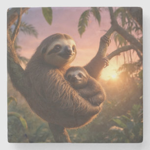 Mamma och Baby Sloth Stenunderlägg
