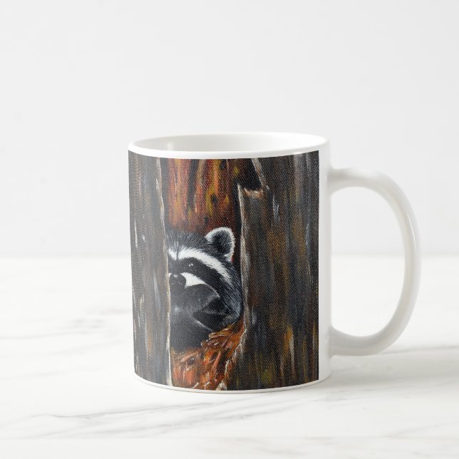 Mamma och baby tvättbjörn målning kaffemugg (Höger)