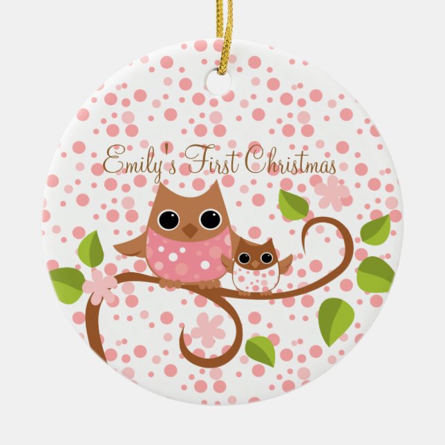 Mamma och Baby Uggla Julgransprydnad Keramik (Framsidan)