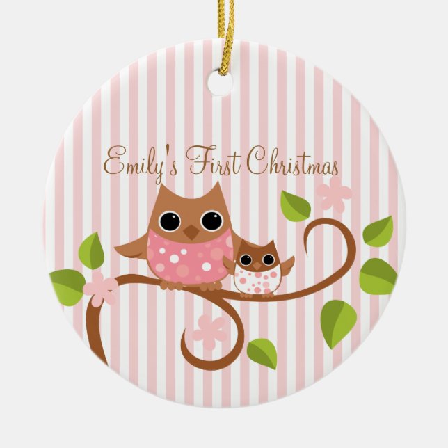 Mamma och Baby Uggla Julgransprydnad Keramik (Framsidan)