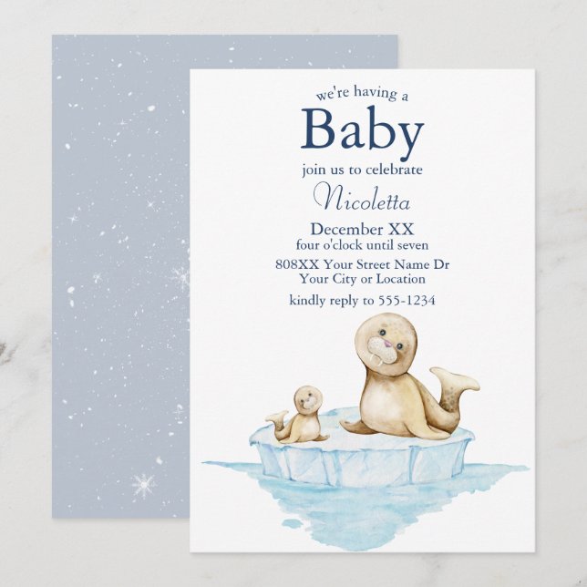 Mamma och Baby Valp om issätet Inbjudningar (Fram/baksida)