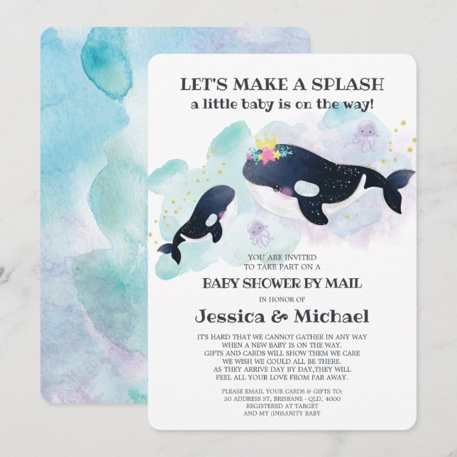 Mamma och Baby Whale Baby Shower by Mail Inbjudningar (Fram/baksida)