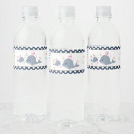 Mamma och Baby Whale Baby Shower Girl Party Favori Vattenflaska Etikett