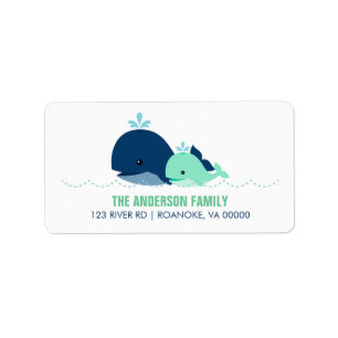 Mamma och Baby Whale Baby Shower {grönt} Adressetikett