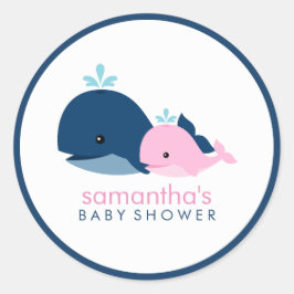 Mamma och Baby Whale Baby Shower {rosa} Runt Klistermärke