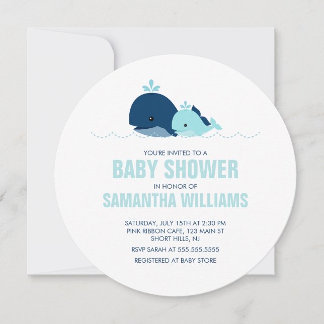 Mamma och Baby Whale Boy Shower Inbjudningar (Framsida)