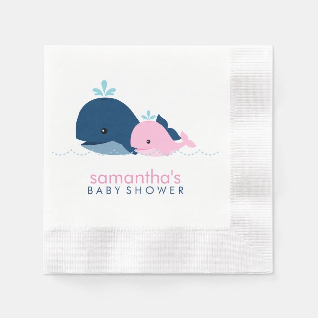 Mamma och Baby Whales Girl Baby Shower Pappersservett (Framsidan)