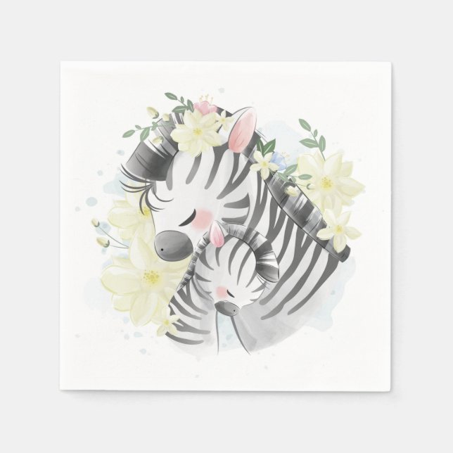 Mamma och Baby Zebra Napkins Pappersservett (Framsidan)