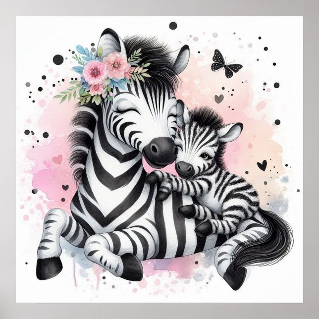 Mamma och Baby Zebra Poster (Framsidan)