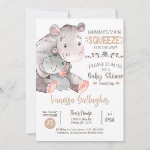 Mamma- och babyflodhäst baby shower-inbjudan. inbjudningar