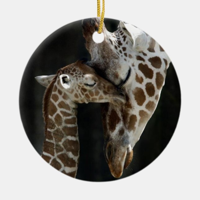 Mamma- och babygiraffomfamning julgransprydnad keramik (Framsidan)