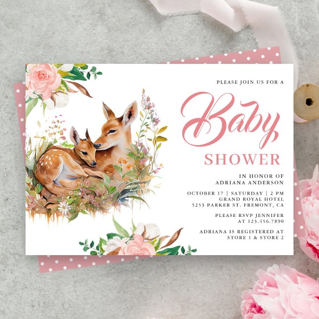 Mamma och babyhjort Blommig babyshower Inbjudningar (Skapare uppladdad)