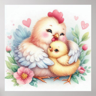 Mamma och babykyckling poster
