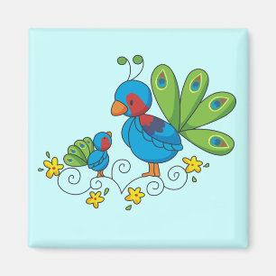 Mamma- och babypåfågel magnet