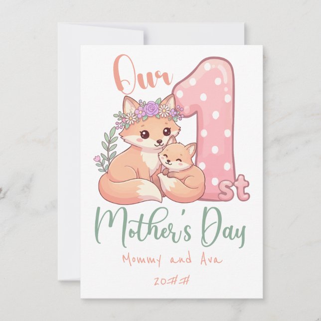 Mamma och babyräv rosa första mors dag anteckningskort (Framsida)