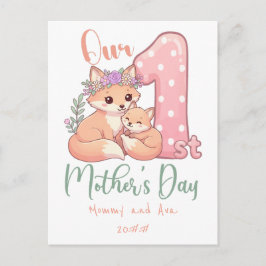 Mamma och babyräv rosa första mors dag helg vykort