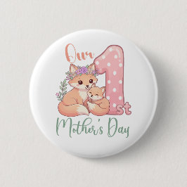 Mamma och babyräv rosa första mors dag knapp