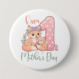 Mamma och babyräv rosa första mors dag knapp