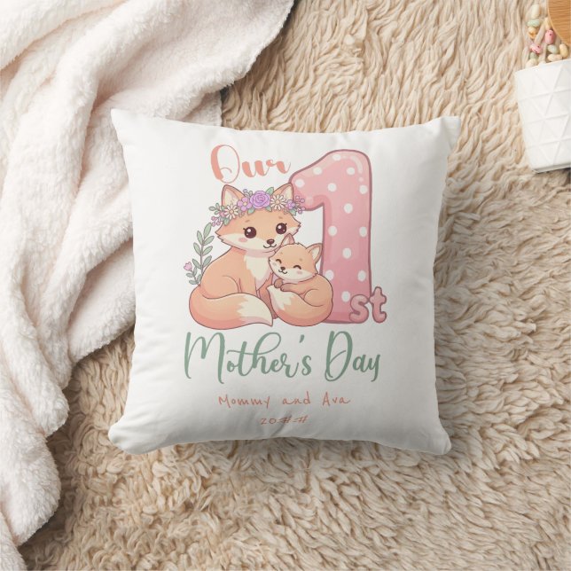 Mamma och babyräv rosa första mors dag kudde (Filt)