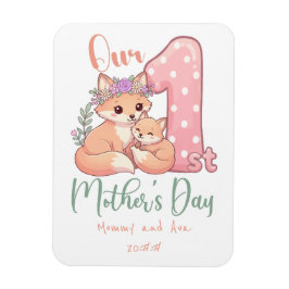 Mamma och babyräv rosa första mors dag magnet