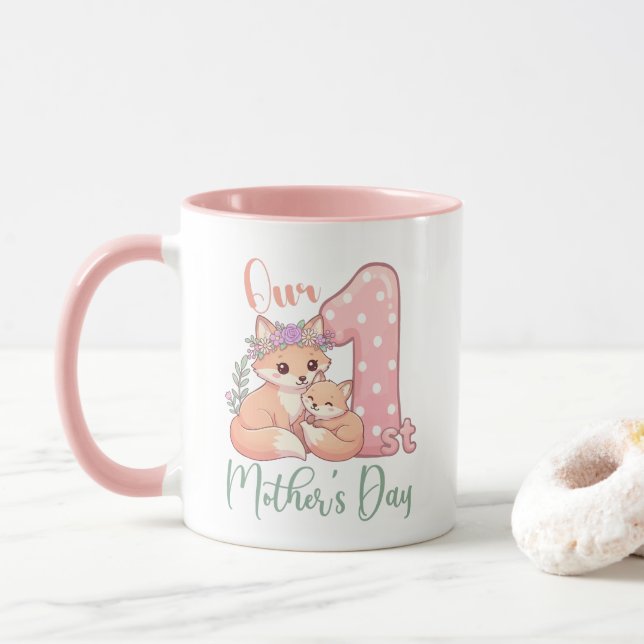 Mamma och babyräv rosa första mors dag mugg (Med munk)