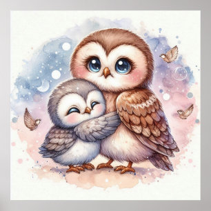 Mamma och babyuggla poster