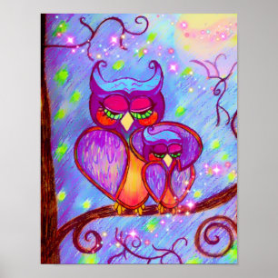 Mamma- och babyugglaaffisch vid sången Zeock Poster