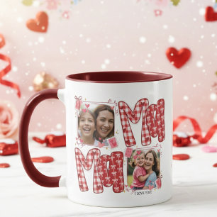Mamma och barn Valentine-hjärta rosa rödrutig Mugg