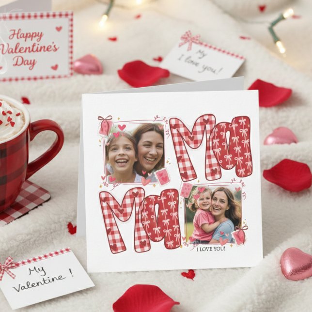 Mamma och barn Valentines röda rutmönster kärleksh Inbjudningar (Skapare uppladdad)