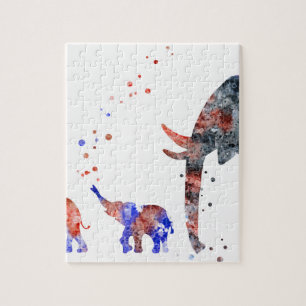 Mamma och bebis elefant, elefantfamilj pussel