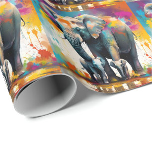 Mamma Och Bebis Elefanter Färg Splash, Presentpapper