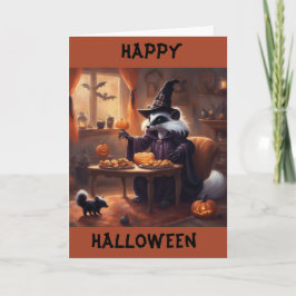 Mamma och bebis skunk Halloween natt Helgkort