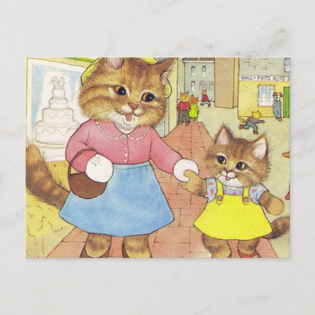 Mamma och dotter Kattunge Vykort (Framsida)