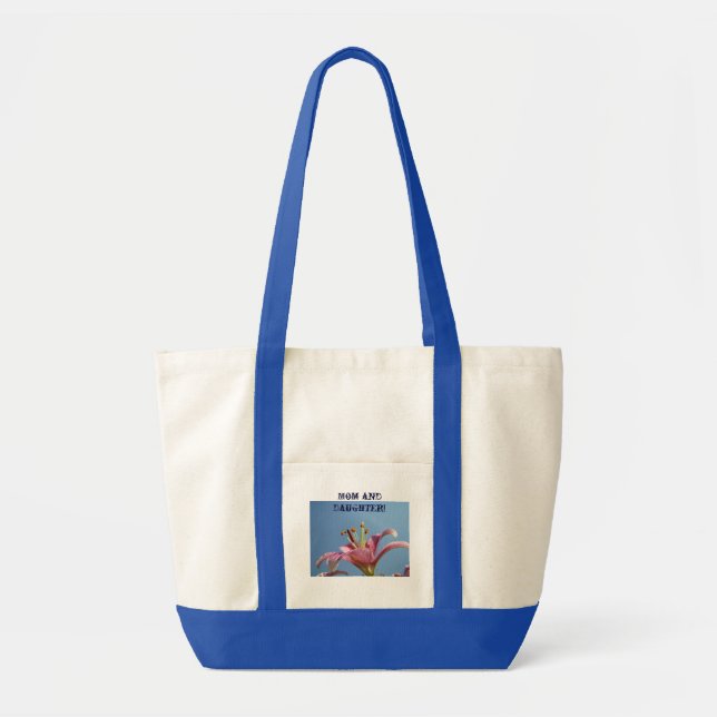 Mamma och dotter! Totebag Blå himmel Rosa lilja Tygkasse (Framsidan)