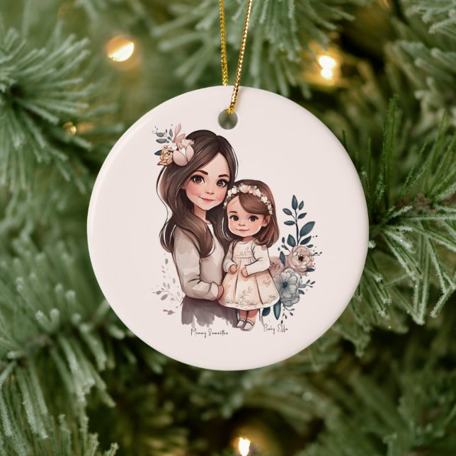 Mamma och dotterbond (3) julgransprydnad keramik (Träd)