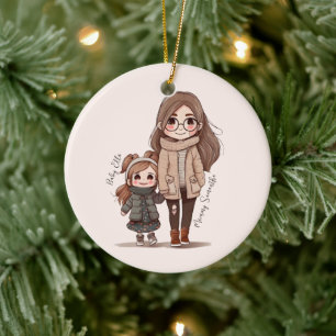 Mamma och dotterbond (5) julgransprydnad keramik
